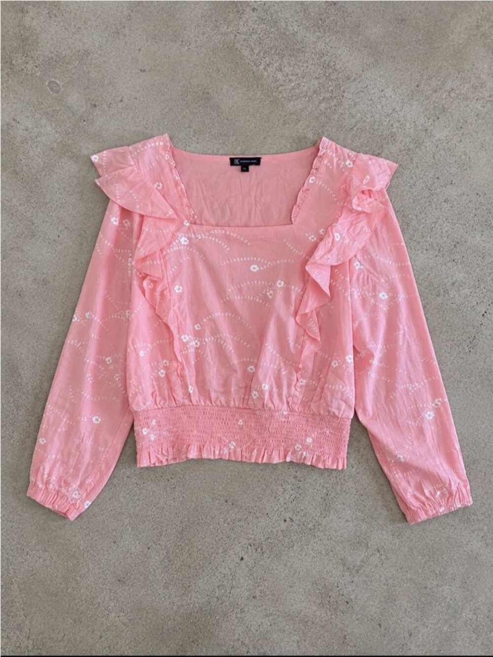 INC International Concepts Pink Floral Ruffle Smocked Crop Blouse XL BOHO Dainty